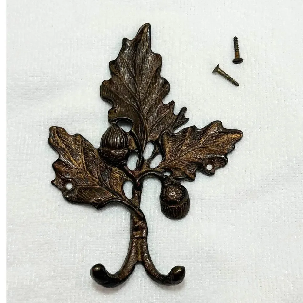 Vintage Restoration Hardware Cast Iron Acorn Leaf Wall Hook Double Coat Bronze